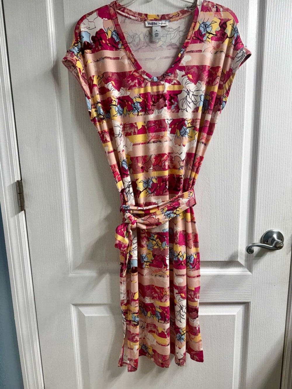 White House Black Market Pink Floral Stripe Midi Dress